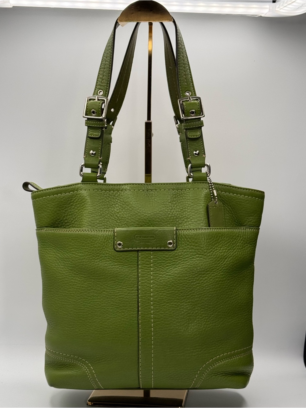 Vintage Coach Hamilton Large Green Pebbled Leather Tote, Handbag F13083